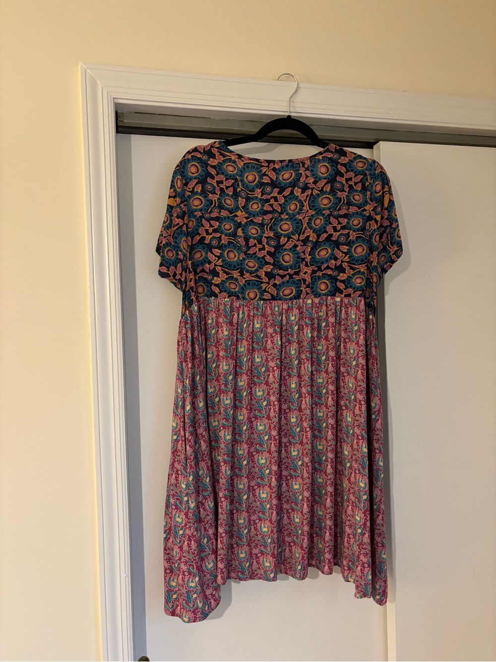 NATURAL LIFE Teal and Pink Mixed-Print Babydoll Dress
